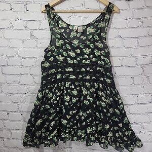 VTG Y2K Mimi Chica Sheer Mini Dress Size S Black Green Lacey Fairycore Goth